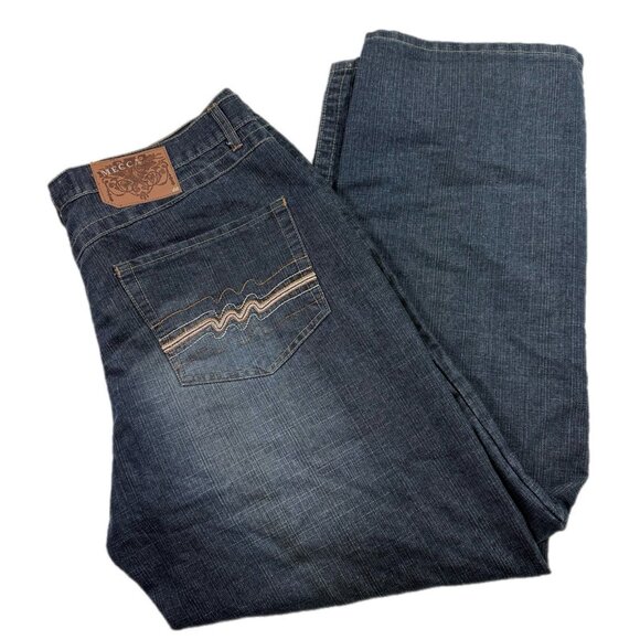 Vintage Mecca Jeans Men 42x34 Dark Baggy Wide Leg Grunge Goth Hip Hop Skater Y2K - Picture 1 of 5